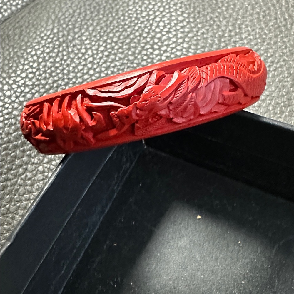 Vintage Hand Carved Cinnabar Dragon Bracelet